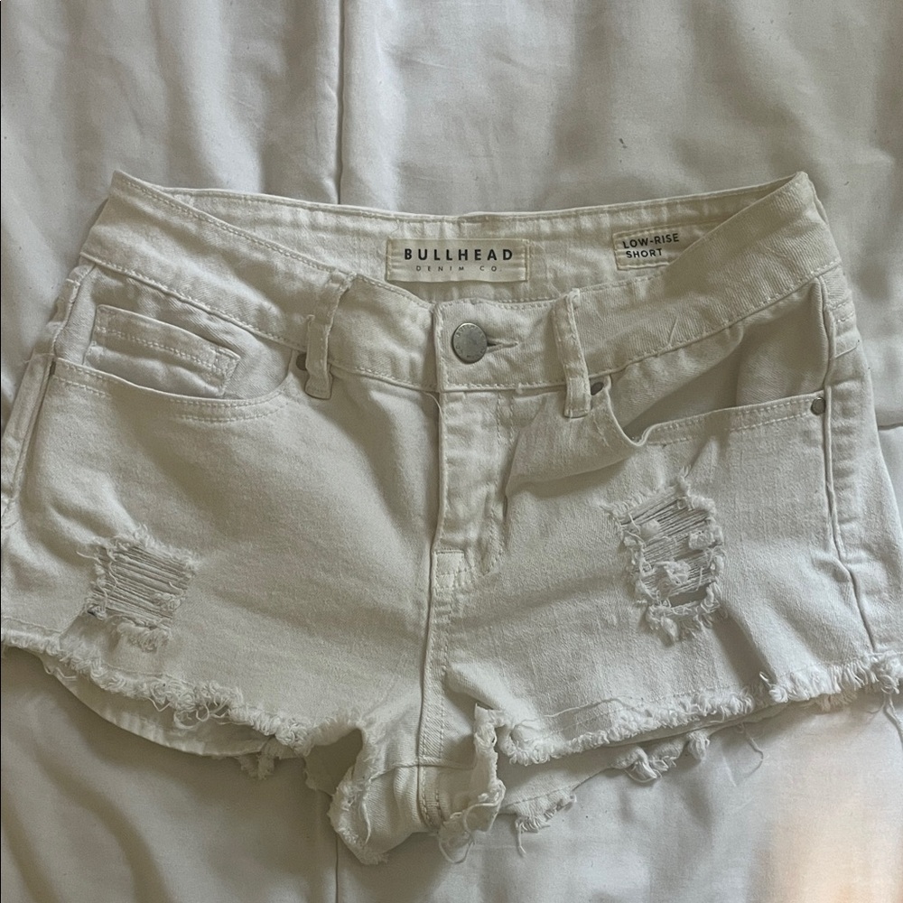 Bullhead Women's White Distressed Jean Shorts